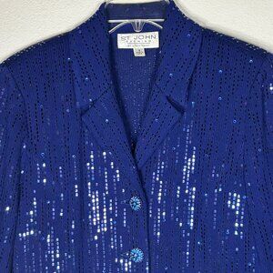 St. John Evening 3-Pc Sapphire Sequin Jacket w/Skirt, Spaghetti-Strap Shell Sz 4